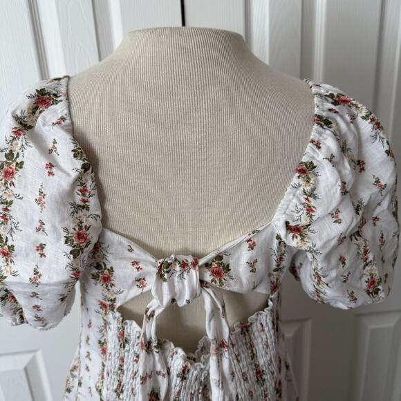 Reformation Lacey Dress Sz 12 White Floral Tie Back Smocked Spring Easter Bridal - Picture 7 of 16